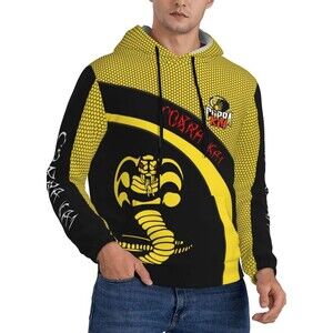 Cobra Kia Karate Youth Kids Boys Medium Hoodie Yellow Black Pockets All-Over NEW